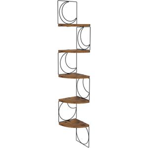 PHAREGE 5 Tier Moon Phase Corner Shelves Brown Black, Rustic Storage Shelves for Bedroom Kitchen Bathroom Living Room