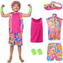 KBJALQ 80s 90s Outfit for Kids,4  Pieces Workout Costume, (Without shorts), Halloween Party Cosplay Dress Up for Boys, Size 110