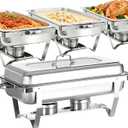 4 Pack 8QT Stainless Steel Chafing Dishes for Buffet, Foldable Frame Food Warmers with Full Size Pan Ideal for Catering, Weddings, Christmas Parties, Event Serving Supplies