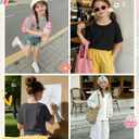 Oakgarden 4 Pack Girls Short Sleeve T Shirts Kids Crew Neck Casual Loose Tops Rolled Cuff Cute Basic Summer Tees 5-14 Years