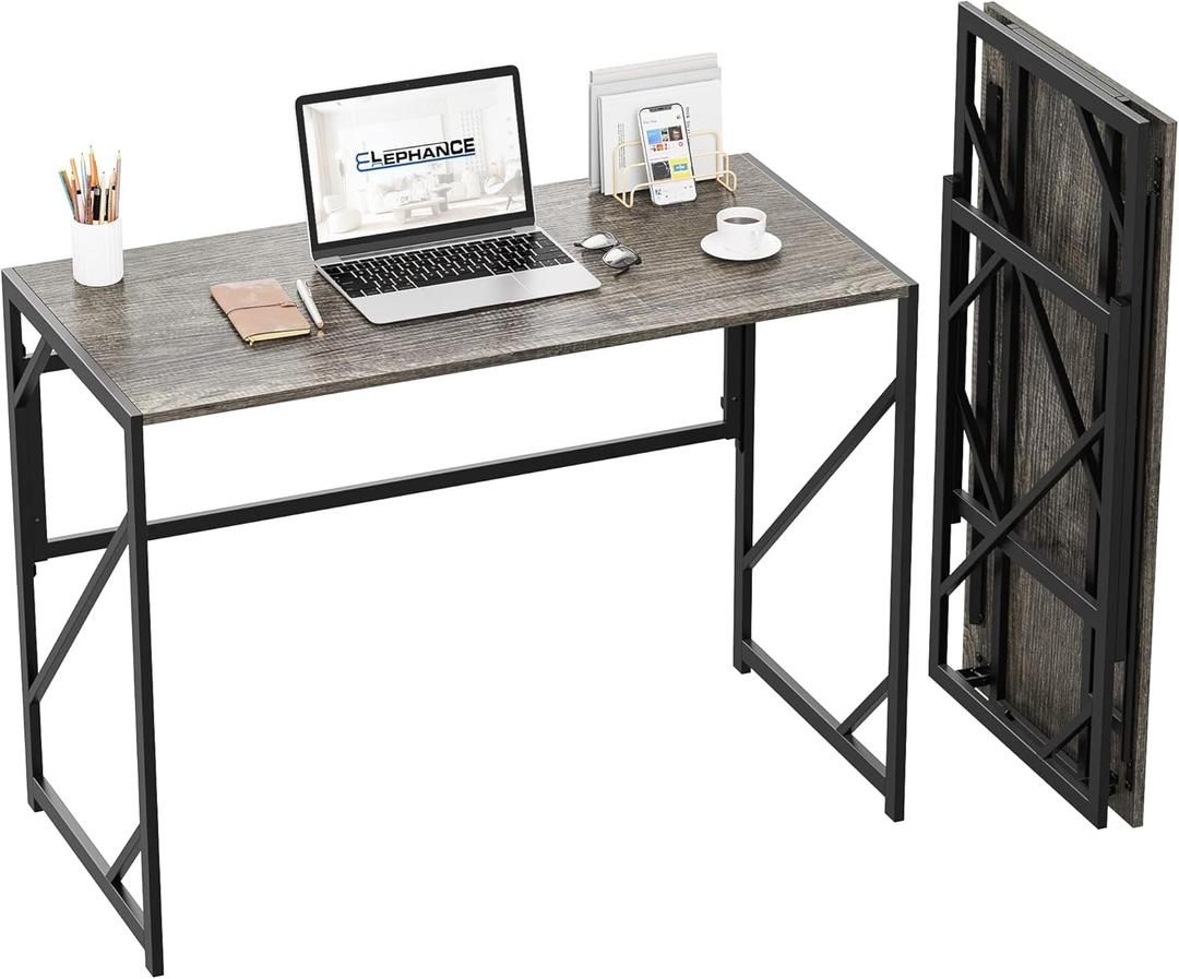 Elephance Folding Desk Writing Computer Desk for Home Office, No-Assembly Study Office Desk Foldable Table for Small Spaces (100x50x75cm,Black Oak)