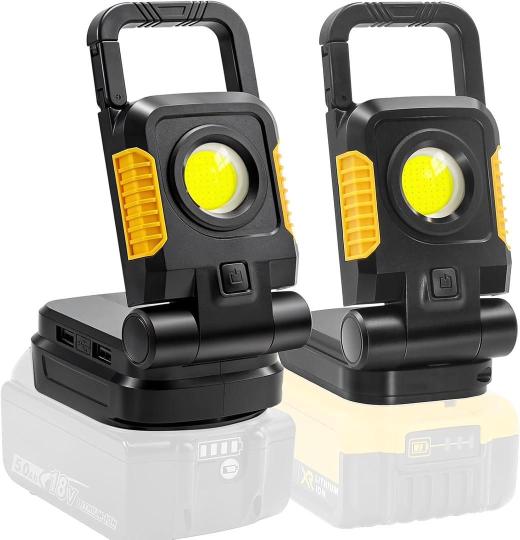 Tresda 18V/20V Cordless Work Light, 2Pack 25W Portable Flood Lights Compatible with Dewalt/Makita 20V Max Battery, COB Work Light with 3 Lighting Modes and Upgraded Low Voltage Protection(no Battery)