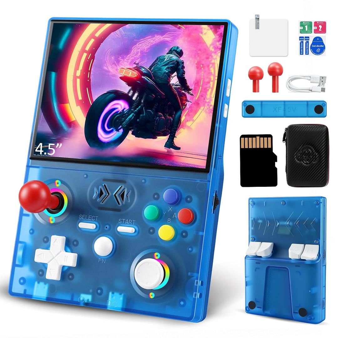 XF45V Retro Handheld Game Console, 4.5 Inch IPS HD Screen, Built-in 20,000+ Classic Games, 30+ Emulators, Portable Hand Held Open Source Linux System, 4000mAh Battery Retro Gaming Console(Blue)