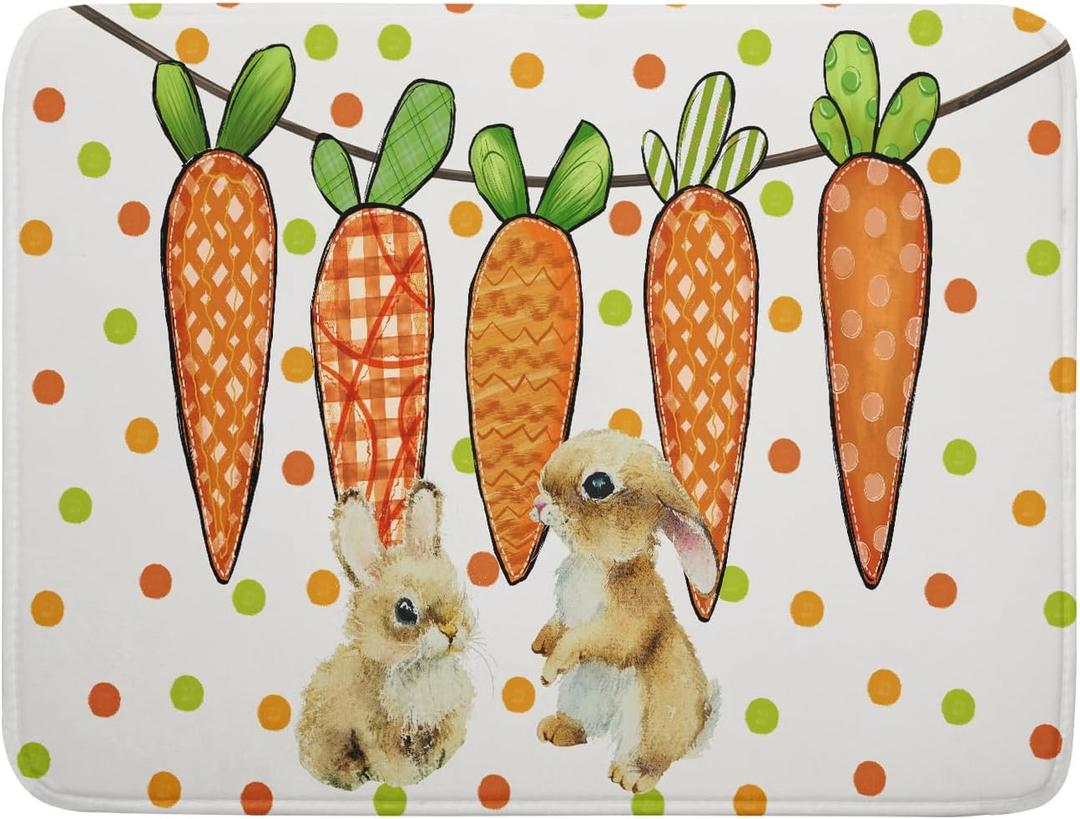 Easter Dish Drying Pad 18 x 24 Inch with Absorbent Reversible Microfiber Bunny Rabbit Carrot Polka Dots Drying Mats Dish Drainer Mat Fast Dry For Spring Kitchen Counter Dining Room Decoration