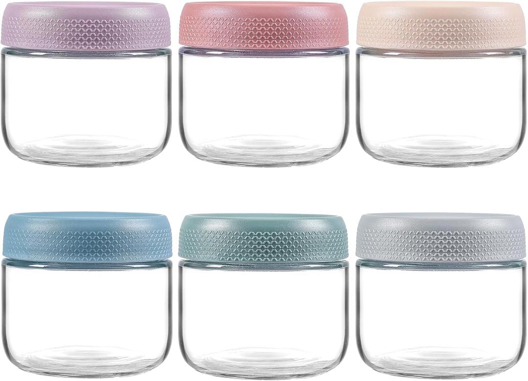 NETANY 6-pack 8oz Glass jars with Airtight Lids, Overnight Oats Containers with Lids, Wide mouth Mason Salad jars, Glass Food Storage Containers for Snacks Yogurt Spice Sugar