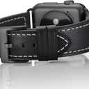 Compatible with Apple Watch Series 11 10 46mm Strap Genuine Leather Replacement Watchband with Gun Metal Hardware for Apple Watch Series 9 8 7 45mm 6 SE 5 4 44mm 3 2 1 42mm, Black