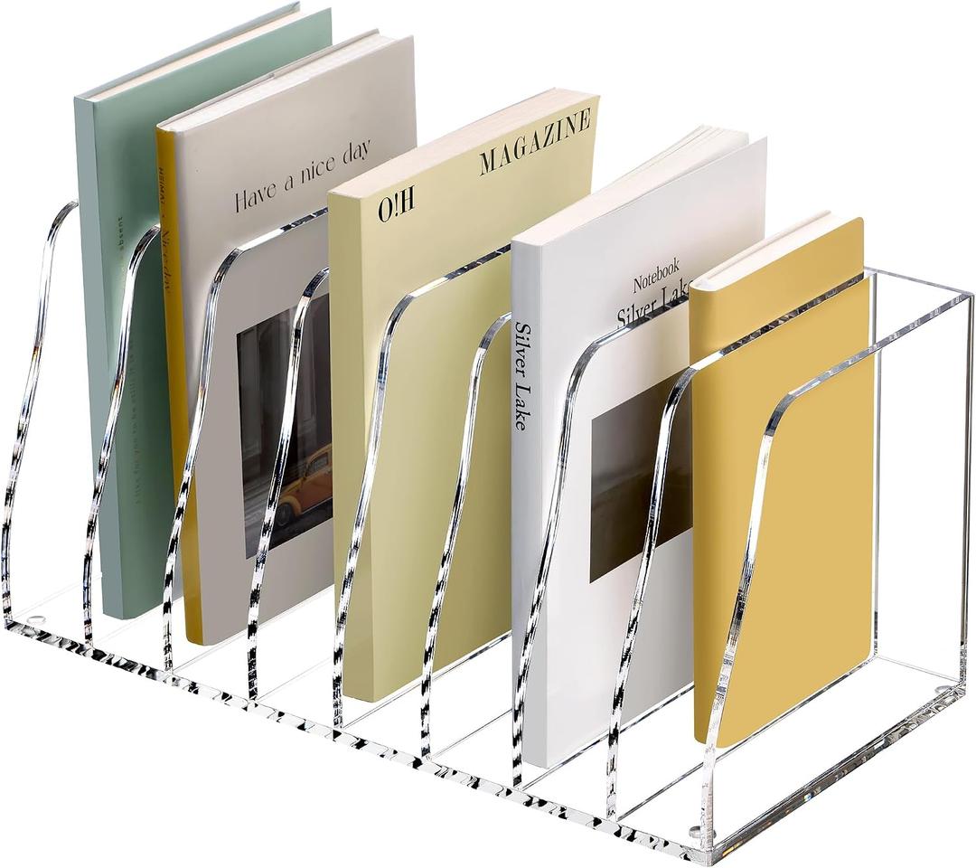 SANRUI Acrylic Desk File Organizer, 8 Vertical Compartments Clear Magazine File Holder Workspace Sorters, Folder Rack for Office Accessories Organization Storage