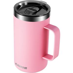 KXIAOCHEN 20oz Insulated Coffee Mug with Lid, Stainless Steel Coffee Cup, Double Wall Vacuum Coffee Tumbler with Handle, Premium Thermal Travel Coffee Mug (Pink)