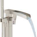 BESy Tub Filler Freestanding Bathtub Faucet Waterfall Floor Mount Brass Single Handle Bathroom Tub Faucets High Flow Bath Shower Faucets with 2 Function Handheld Sprayer Brushed Nickel