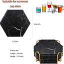 Absorbent Hexagon Black Marble Coasters for Drink with Gold Holder and Cork Base Set of 6 Decorative Tabletop Protection for Bar Kitchen Home and Dining Room