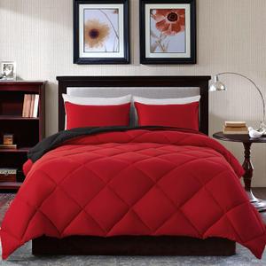 Decroom Lightweight Queen Comforter Set with 2 Pillow Sham - 3 Pieces Set - Quilted Down Alternative Comforter/Duvet Insert for All Season - Red/Black - Queen Size