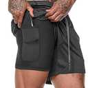 HANERDUN Men 2 in 1 Workout Running Athletic Shorts Sport Pants with Pocket (X-Large, Black)