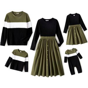 PATPAT Family Matching Outfits for Fall Winter Long Sleeve Women Dresses and Sweatshirts Sets for Holiday Photoshoot (Medium, Green)