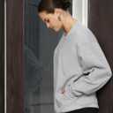 PUMIEY Women's Oversized Sweatshirts Fleece Crew Neck Hoodies with Pockets Long Sleeve Pullover Tops Three-No Collection (Gray, M)