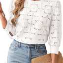 SOFIA'S CHOICE Women's Lace 3/4 Sleeve Shirts Crochet Eyelet Crew Neck Dressy Blouse Sheer Top (XL)