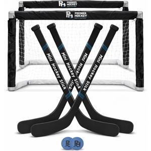 Premier Sports - Mini Hockey Set Complete 4-Player Indoor Kit with (2) Mini Goals, (4) Mini Sticks, and (2) Foam Balls