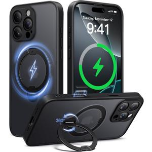 Magnetic for iPhone 16 Pro Case,[Unbreakable & Magnetic Stand][Military-Grade Protection] [Phone Case Compatible with MagSafe] Slim Translucent Matte Shockproof Phone Cover,Black