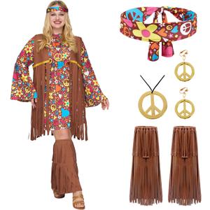 Spooktacular Creations Plus Size Halloween Costumes Woman 2024, Women Hippie Costume Set, 70s Outfits Hippie Attire (3X-Large)