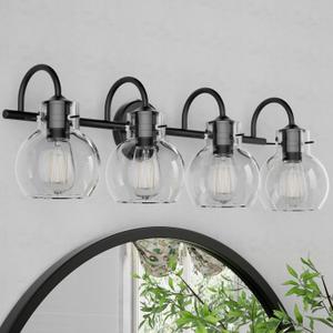 Matte Black Bathroom Vanity Light Fixtures, 4 Light Vanity Lighting Fixtures with Clear Glass Shade, E26 Base, UL Certification (Exclude Bulb)