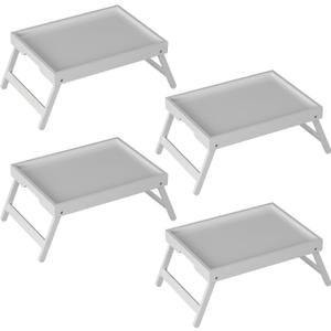 Youpehom Bed Tray Table with Folding Legs, Bamboo Breakfast in Bed for Kitchen Serving Tray, Sofa, Eating, Used As Laptop Desk Snack Tray (4 Pack, White Color) (Medium)