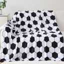 Soccer Blanket Soccer Gifts for Boys Girls 8-12 Coach Team Gifts Birthday Bedroom Stuff (Black White, 40x50 inch)