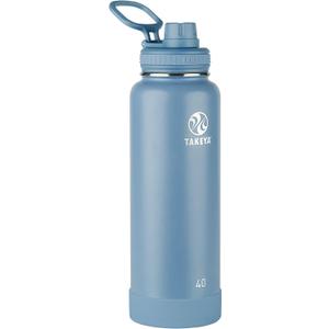 Takeya Actives Stainless Steel Water Bottle, Insulated Spout Lid, Keeps Drinks Cold 24 Hrs, Leakproof, Durable, Dishwasher Safe, Ideal for Gym, Travel, Fits Most Cup Holders, 40 oz/Bluestone