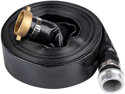 2" x 50' Black PVC Backwash and Discharge Hose for Swimming Pools, Heavy Duty Reinforced Flat Pool Hose with Aluminum Pin Lug Fittings