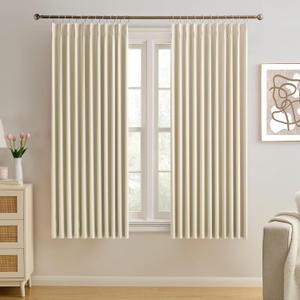 KEQIAOSUOCAI Cream Beige Room Darkening Privacy Curtains 72 x 63 Inches Long, 72 Inch Wide Track Blackout Window Treatment Sound Reducing for Bedroom/Home Office