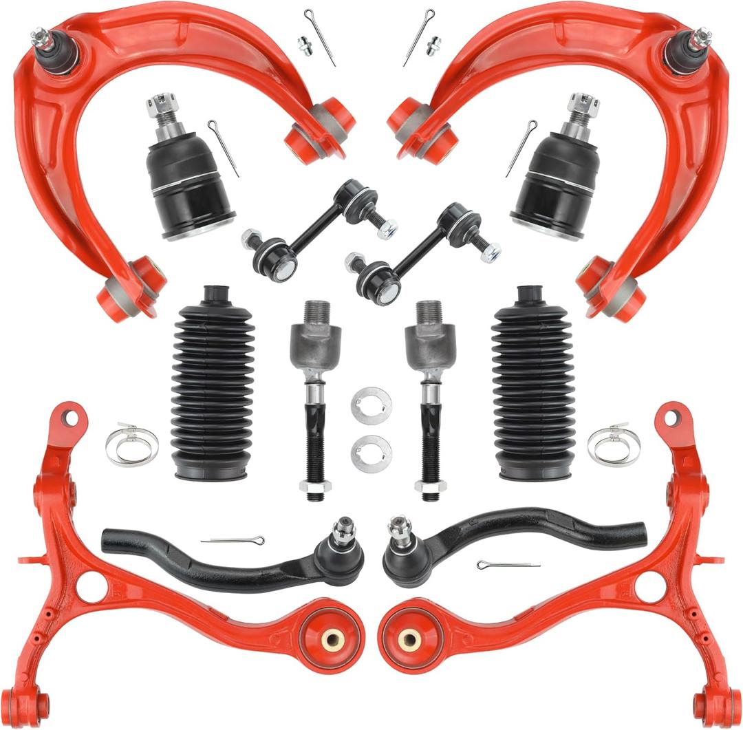 14Pc Front End Suspension Kit for 2008-2012 Honda Accord, Includes Upper & Lower Control Arms with Ball Joints, Inner & Outer Tie Rod Ends, Front Sway Bar Links, Replacement