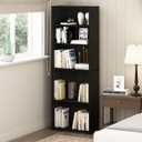 Furinno JAYA Book Shelf, 5-Tier Bookshelf, Bookcase with Adjustable Shelves, 9.5" x 24.5" x 71.2", for Organization and Storage, for Living Room, Bedroom, Home Office, Espresso
