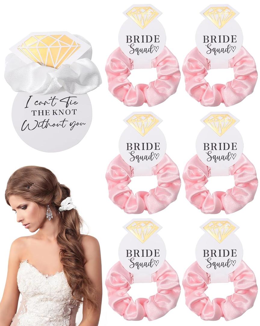 Bride Satin Hair Scrunchies for Bachelorette Party Decorations - 7Pcs Bride-to-Be Silk Hair Ties for Bridal Shower Wedding Engagement Bridesmaid Gift