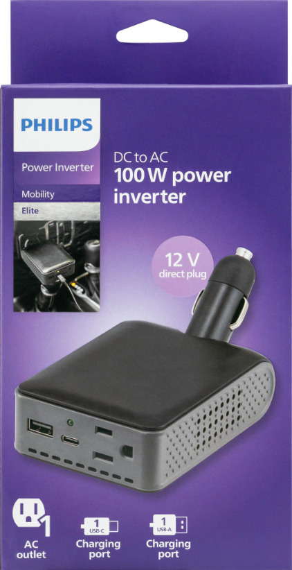 Philips Power Direct Plug Power Inverter 1 C. DC to AC 100 Watt Power Inverter.