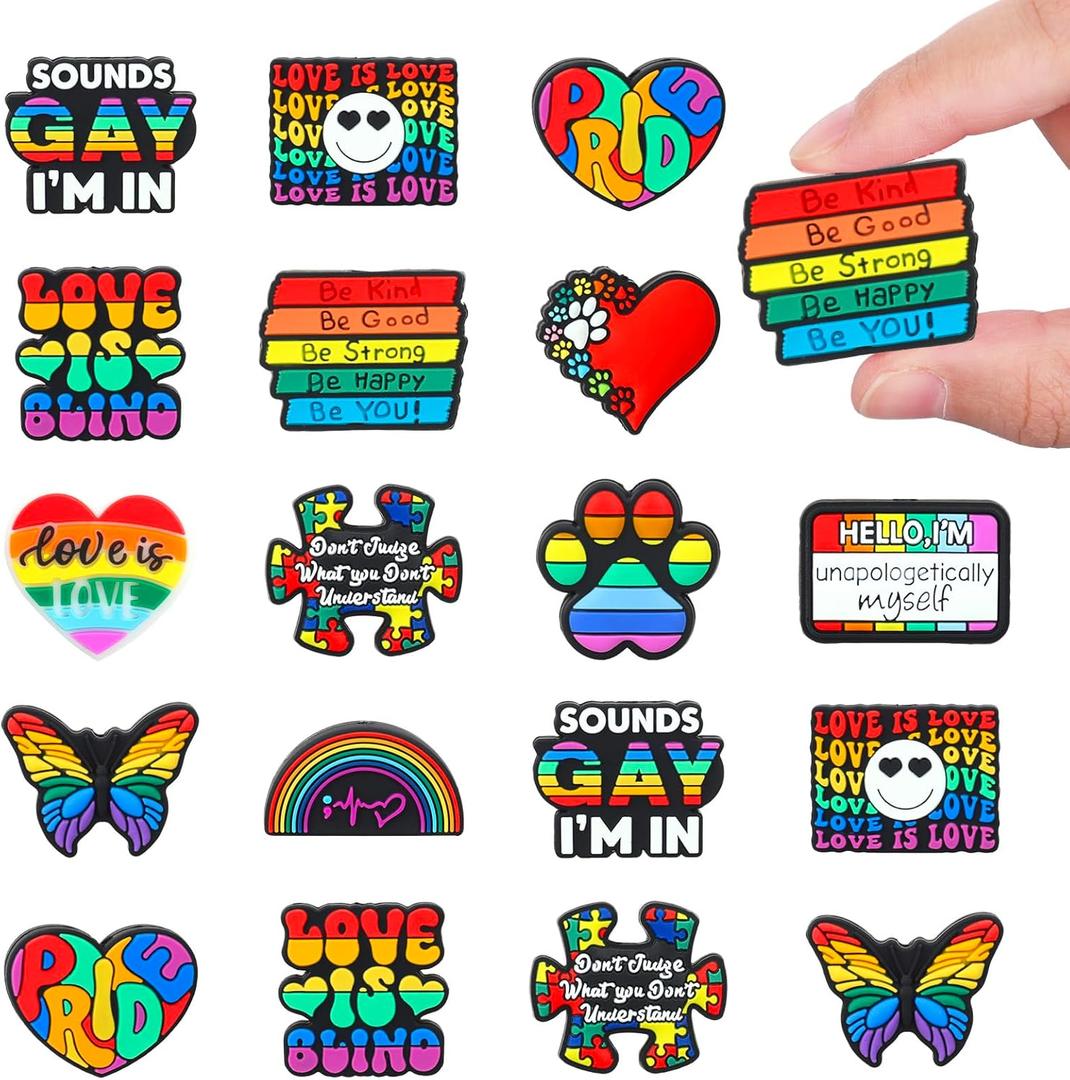 AnyDesign 12 Pcs Gay Pride Silicone Focal Beads Rainbow Love LGBT Lesbian Rubber Loose Beads for DIY Crafts Pen Keychain Making Accessories