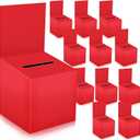 12 Pack Raffle Box Donation Box for Fundraising, Valentines Day Card Box Ballot Cardboard Boxes with Slot for Ticket and Removable Heade for Party Exchange Gifts Card Voting Contes, 6 x 6 x 6 Inch (Red)
