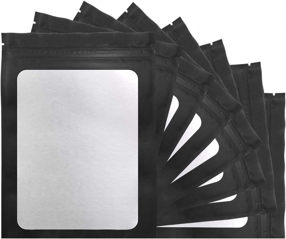 STUs 100 Pack Mylar Bags 5.9 x 8.7 Inch Smell Proof Bags with Clear Window Foil Pouch Bag Flat Bags Matte Black