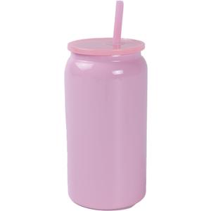 Glass Cups with Lids and Straws, 16oz Stainless Steels Cups,Reusable Insulated Tumblers for Iced Coffee, Smoothies, Cocktails,Beer, Pink (Smooth Polished Finish, Sublimatable)