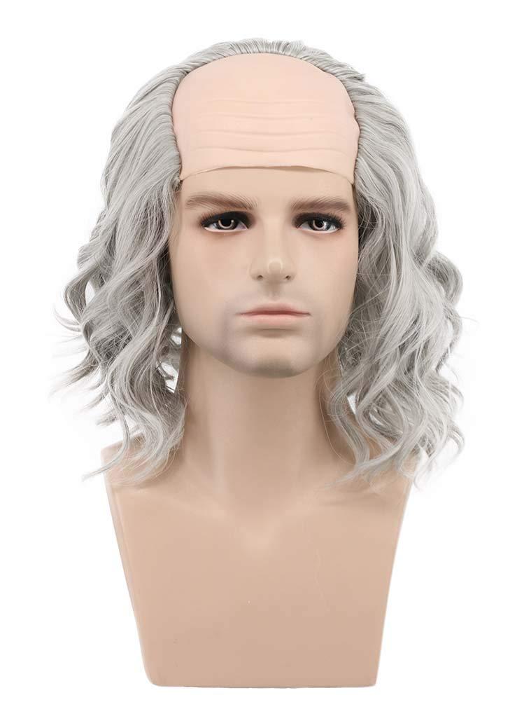VGbeaty Old Man Short Wave Grey Bald Wig Cosplay Curly Hair for Halloween Costume Party (Long)