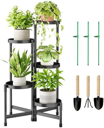 Cawukege 5 Tier Metal Plant Stand Indoor, Rotatable Corner Plant Shelf Outdoor, Tiered Flower Pot Display Stand, Black Multiple Plants Holder for Patio Living Room Balcony Garden Home Decor