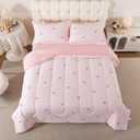 qjmiaofang Pink Bow Bedding Twin 5 Pieces Cute Bow Comforter Set for Kids Girls Bed in A Bag Princess Rainbow Bed Set with Sheets Soft Microfiber Kawaii Bowknot Bed Set with Pillowcases for Home