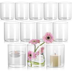 12Pcs Glass Cylinder Vase for Centerpieces 5 Inch Clear Flower Vases Bulk, Glass Hurricane Candle Holder Small Floral Vases for Table, Floating Candle Vase for Wedding Home Décor