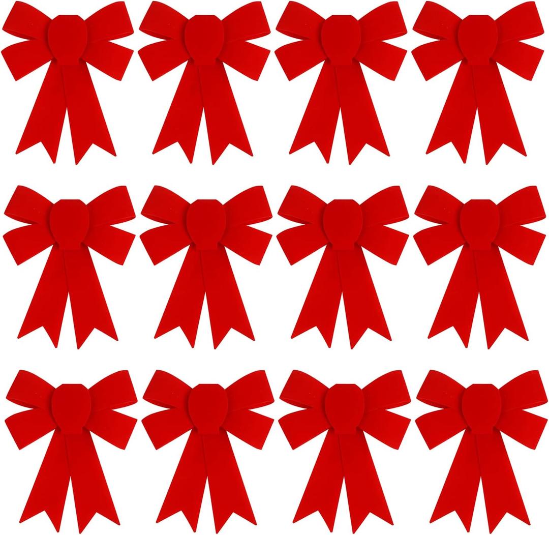 KIMOBER 12PCS Red Christmas Bows,Small PVC Velvet Christmas Wreath Bows for Xmas Tree Garland Party Decoration (6.3 x 5.5 Inches)