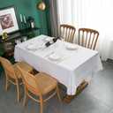 EHouseHome Heavy Duty Fabric Tablecloth with White Lace-Waterproof/Wrinkle Free/Stain Resistant/Oil Proof-for Dining,Indoor&Outdoor,Wedding,Holiday,White,Rectangle 60x120Inch