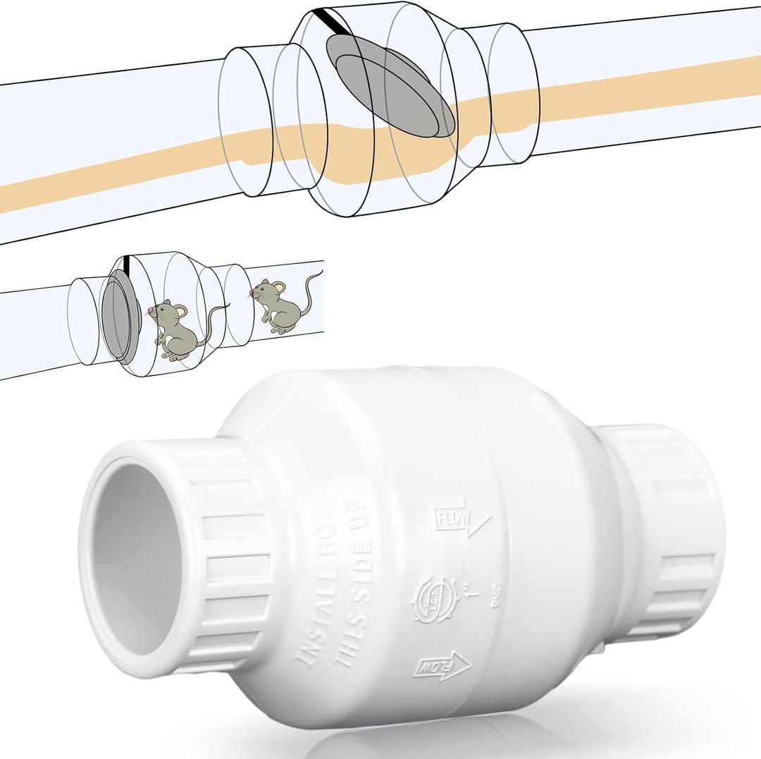 Geetery 1 Inch PVC Slip Swing Check Valve No Spring Back Flow Preventer Valve White No Return Silent Backflow for Backflow Prevention, Reduces Water Hammer Noise