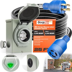 Generac 25FT Generator Cord, 30 Amp, 125/250 Volt 7500 Watts, L14-30P PB30 Twist Lock Connector