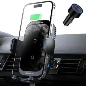 [Ice Cooling Charging] Wireless Car Charger, ZeeHoo 15W ICEBLOCK Dual Coils Fast Charging Auto Clamp Phone Mount for iPhone 15 14 13 12 11 Pro Max XR,S22 Ultra S21 S20, S10+ S9+Note 9