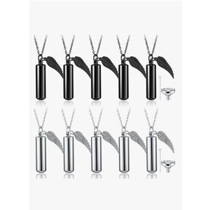 Kigeli 10 Pcs Urn Necklace for Ashes for Men Women with Angel Wing Stainless Steel Cremation Memorial Keepsake Pendant Cremation Jewelry for Ashes Memorial Necklace Angel Cylinder Pendant Kit