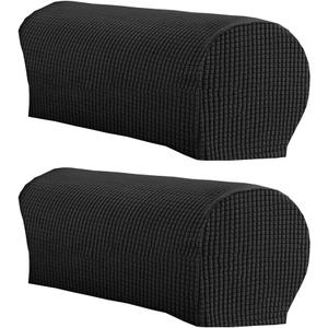 LINGXIYA Soft Stretch Plush Armrest Cover, Spandex Armrest Covers for Chairs/Sofas, Couch Arm Cover, Furniture Protector Armchair Slipcovers for Recliner, Set of 2 (Black)
