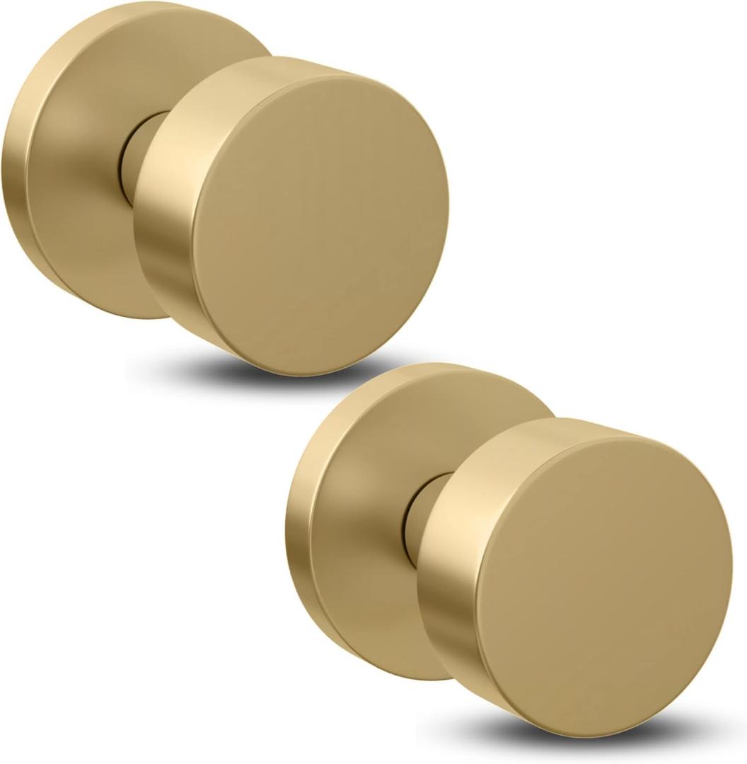 Mega Handles Buena Dummy Door Knob - 2 Pack Heavy Duty Gold Door Knob, Non-Turning Dummy Door Knobs for Hallway Closet & French Doors, Single Side, Fits All Standard Door Sizes - Satin Brass