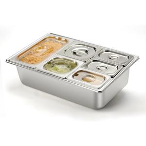HECMAC Ice Chilled Condiment Serving Container (6 Pan), 2 Types of Lids, Drain Tray, 23 Gauge Anti-Jam Food Pan Commercial Heavy Duty Spice Rack Set, for Kitchen Buffet Catering