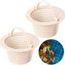 Wenqik 2 Pcs Pool Skimmer Basket with Handle, Leaves Removal Swimming Pool Filter Replacement Basket, Plastic Pool Strainer Basket for Swimming Pools Cleaning, Measures 6.18" Across the Top(Beige)